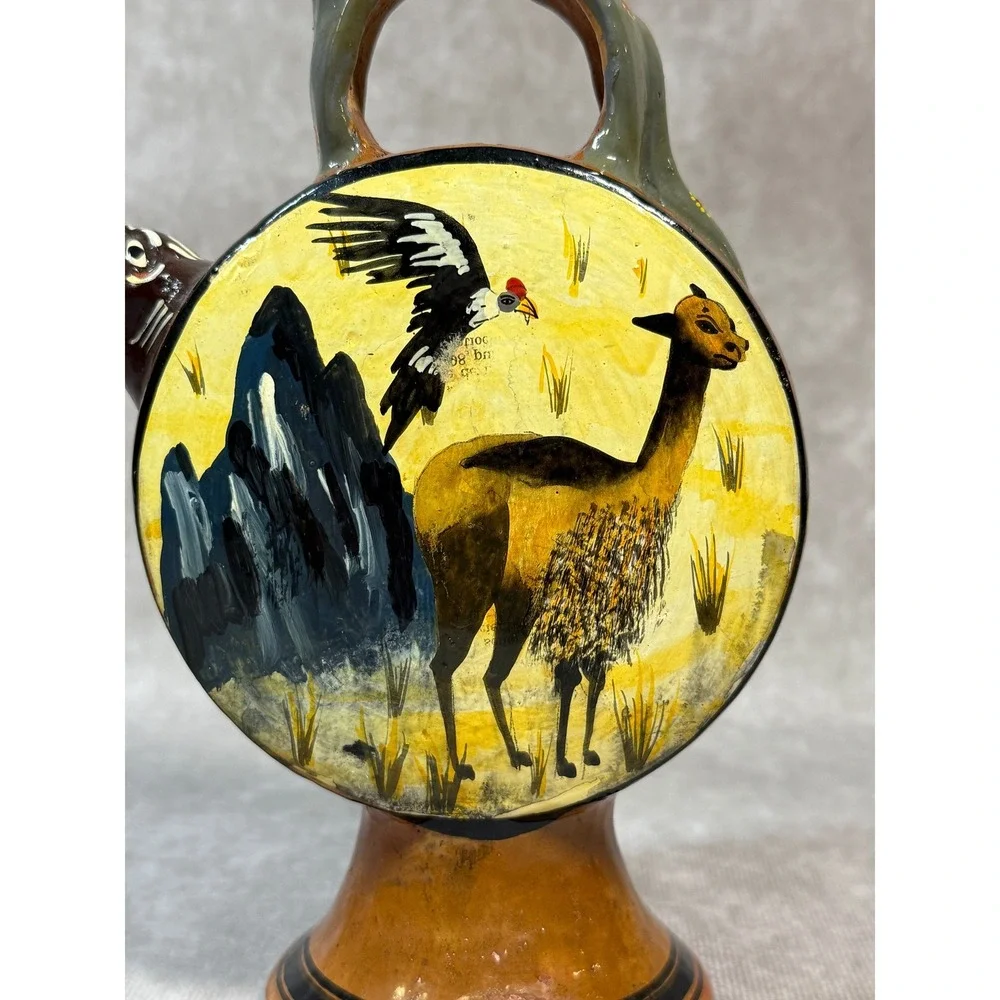 Vintage Peruvian Chicha‎ Jug Cusco Jaguar Pitcher Vessel Folk Art South American